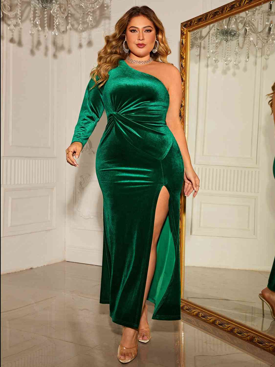 April Plus Size One-Shoulder Twisted Split Dress