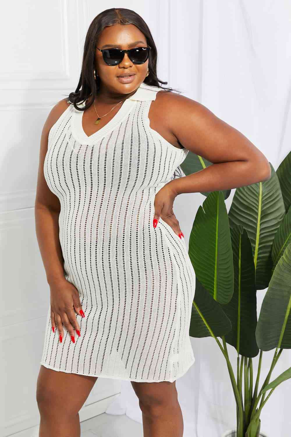 Demi Openwork Johnny Collar Cover Up Dress