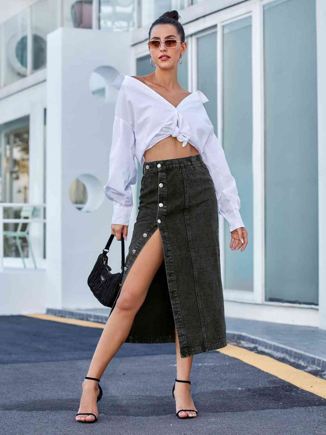 Unforgettable Button Down Denim Skirt