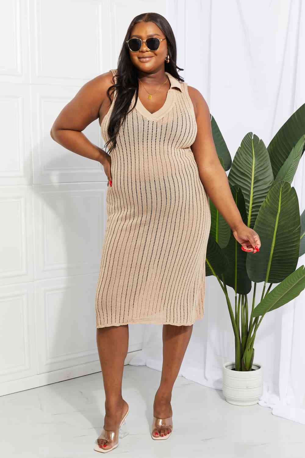 Demi Openwork Johnny Collar Cover Up Dress