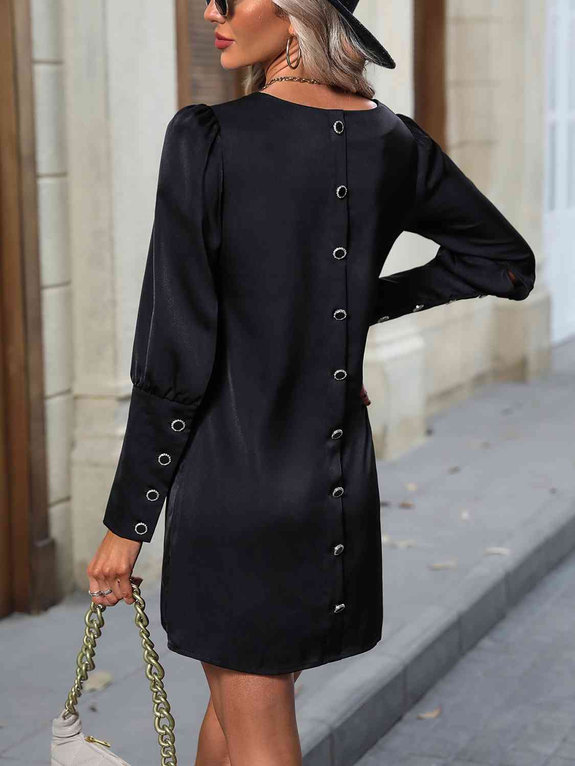 Isabella Button Back Round Neck Long Sleeve Dress