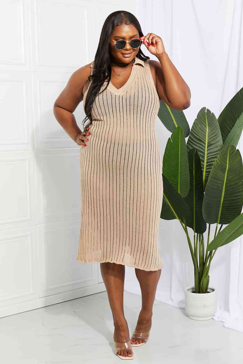 Demi Openwork Johnny Collar Cover Up Dress