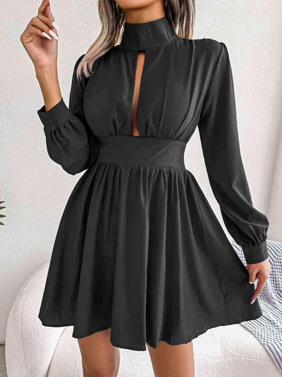 Vivian Cutout Turtleneck A-Line Mini Dress