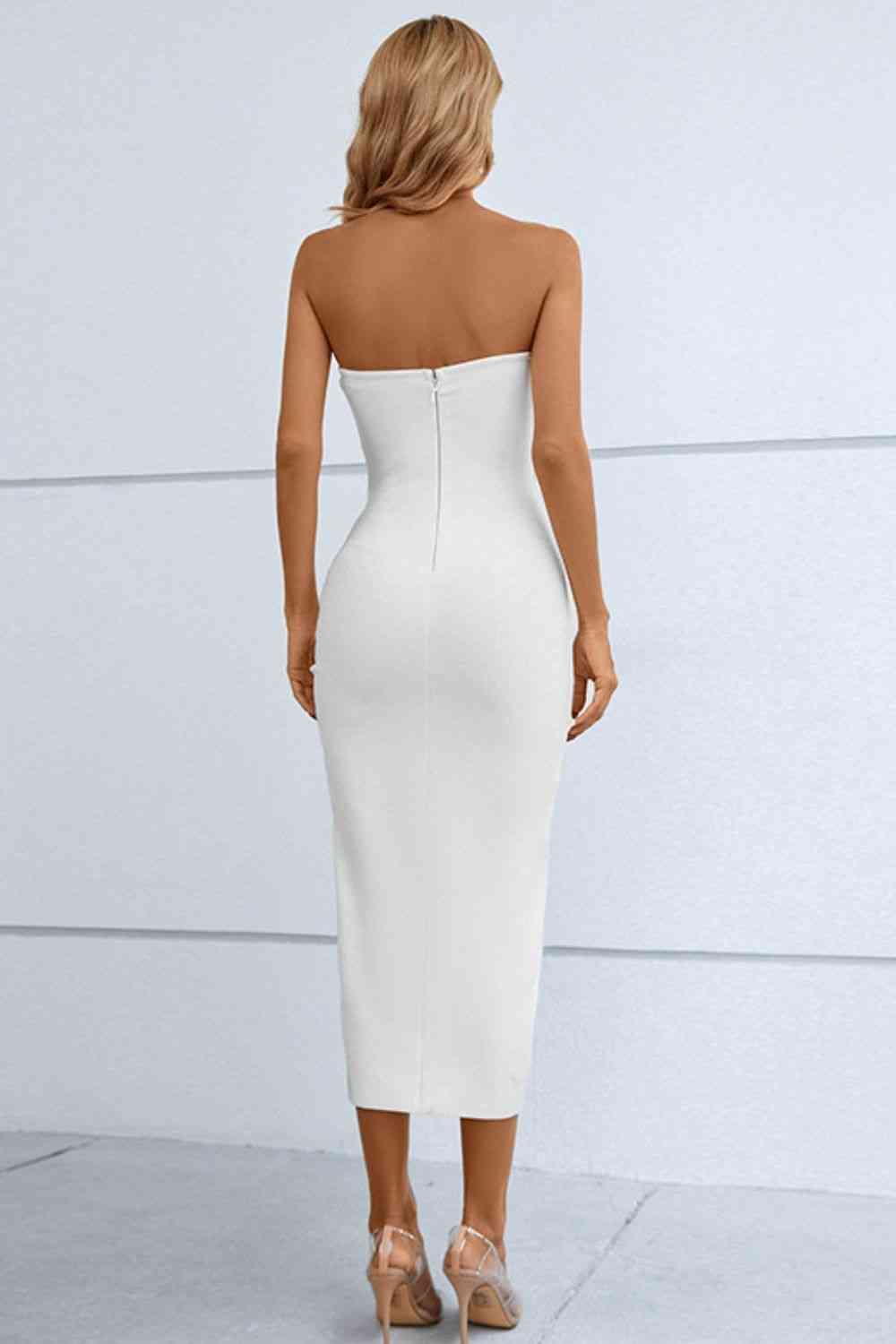 Gabriella Cutout Strapless Drawstring Detail Split Bandage Dress