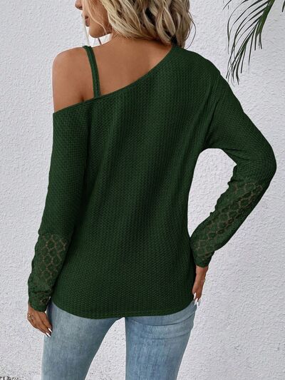 Alexia Lace Detail Asymmetrical Neck Long Sleeve T-Shirt