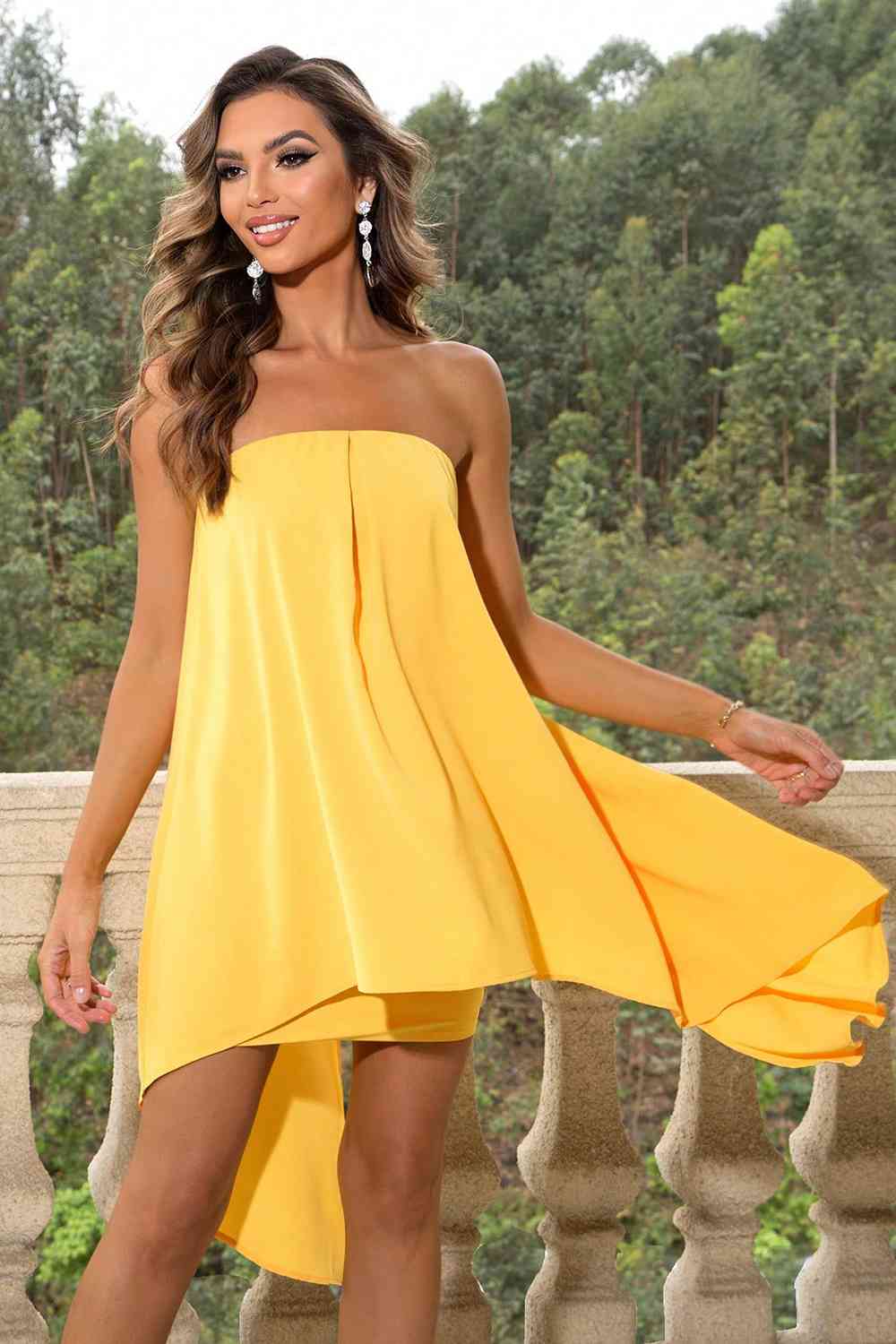 Zhuri Strapless Slit Layered Dress