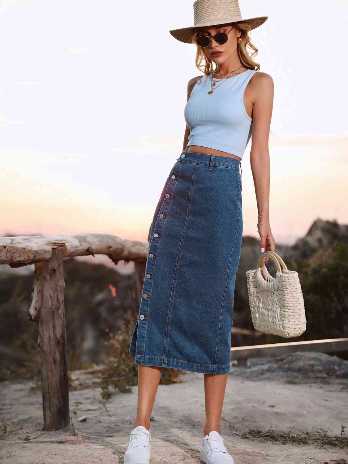 Unforgettable Button Down Denim Skirt