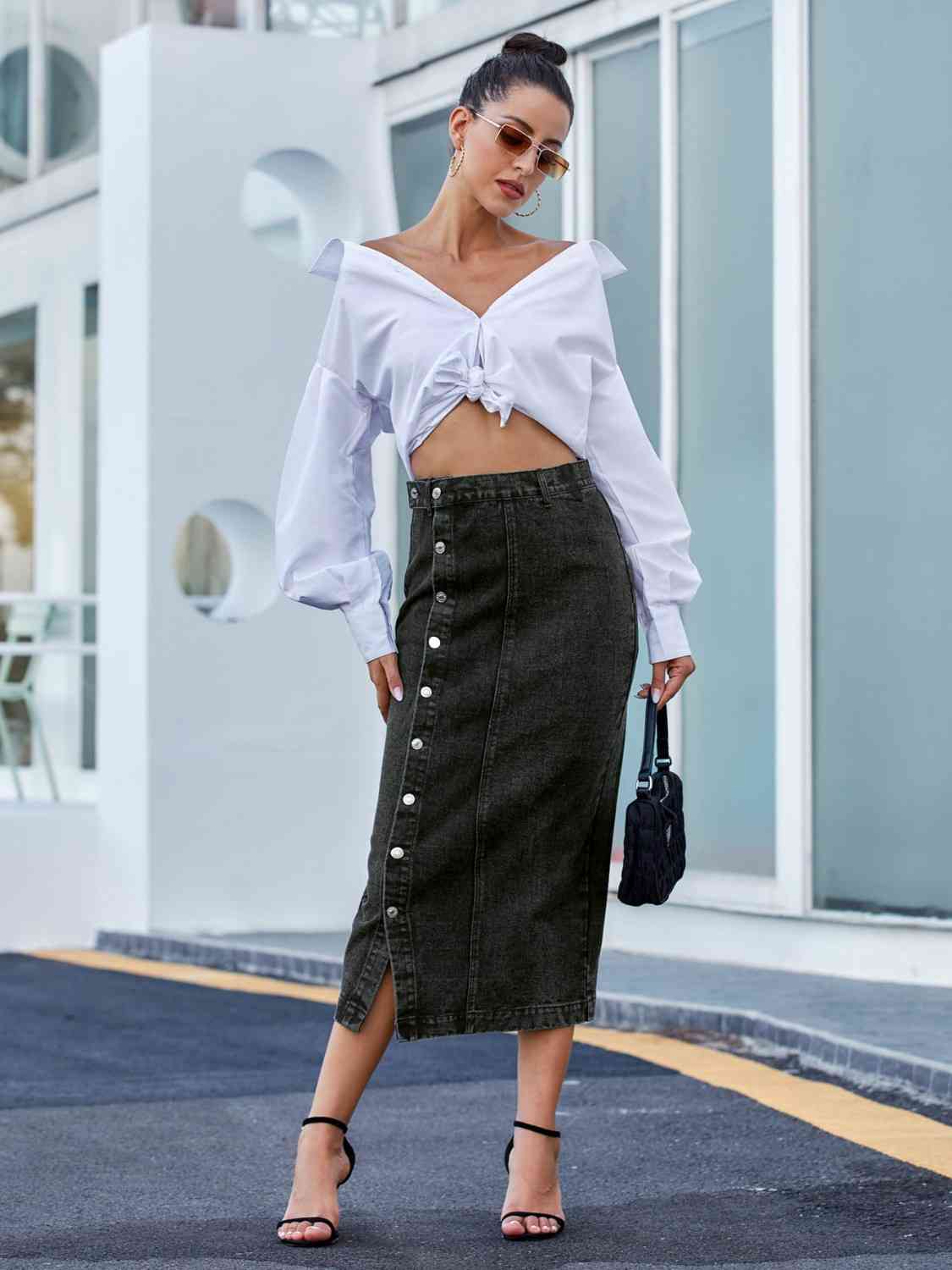 Unforgettable Button Down Denim Skirt