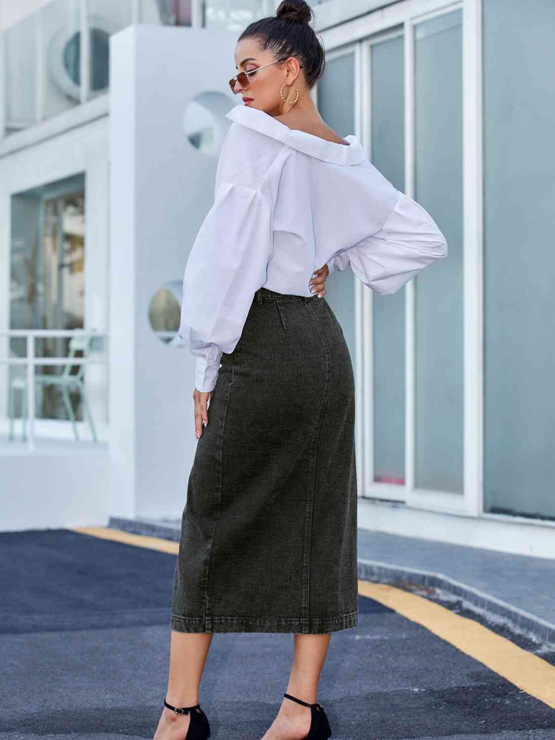 Unforgettable Button Down Denim Skirt