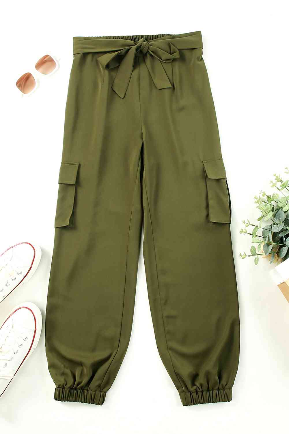 Tied High Waist Cargo Joggers