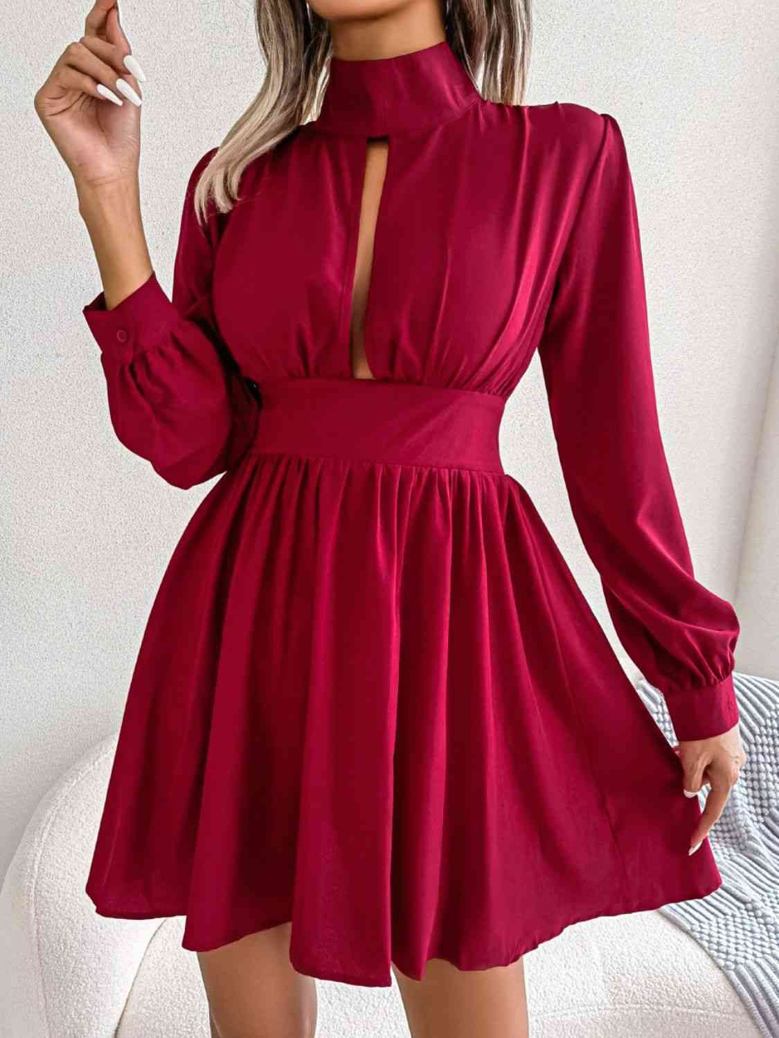 Vivian Cutout Turtleneck A-Line Mini Dress