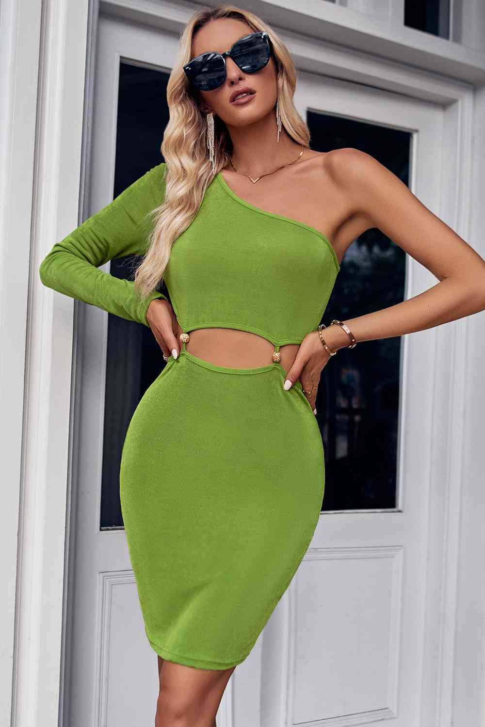 Laney Asymmetrical Long Sleeve One Shoulder Cutout Dress