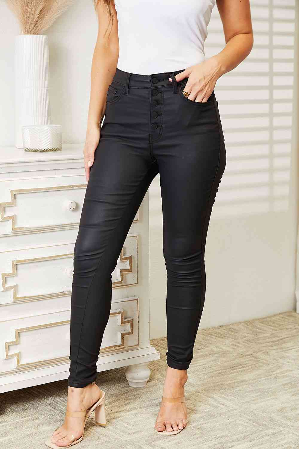 Asia Full Size High Rise Black Coated Ankle Skinny Jeans