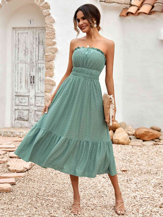 Georgia Frill Trim Strapless Midi Dress