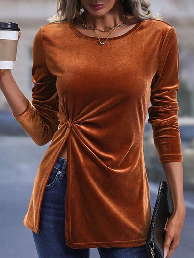 Twisted Slit Round Neck T-Shirt