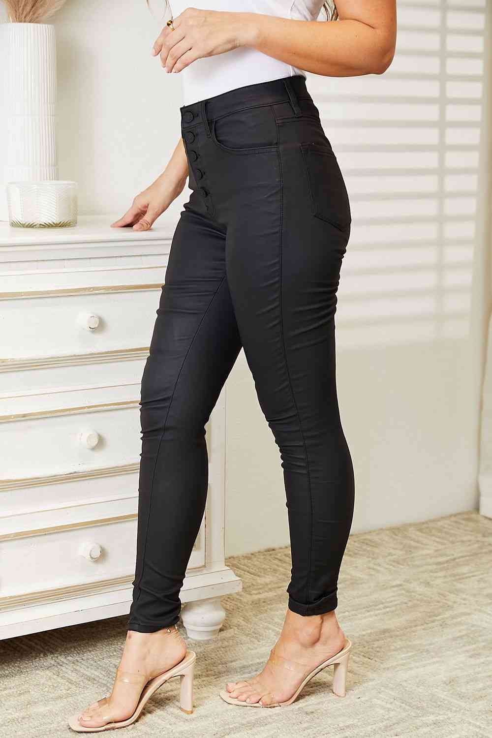 Asia Full Size High Rise Black Coated Ankle Skinny Jeans