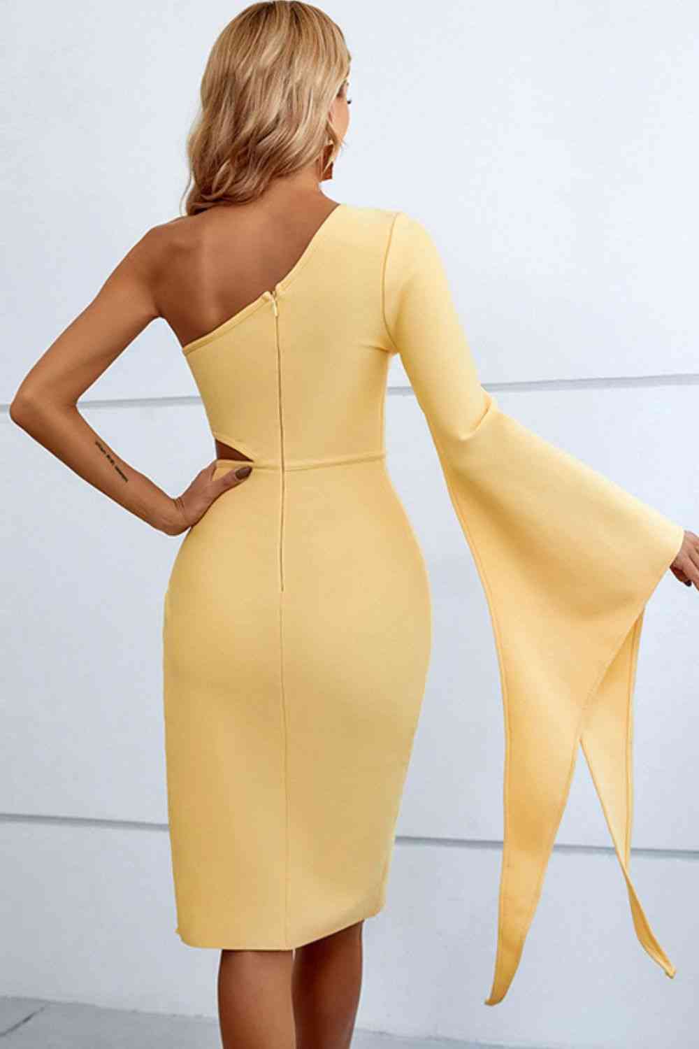 Emery Cutout Split Flare Sleeve One-Shoulder Dress