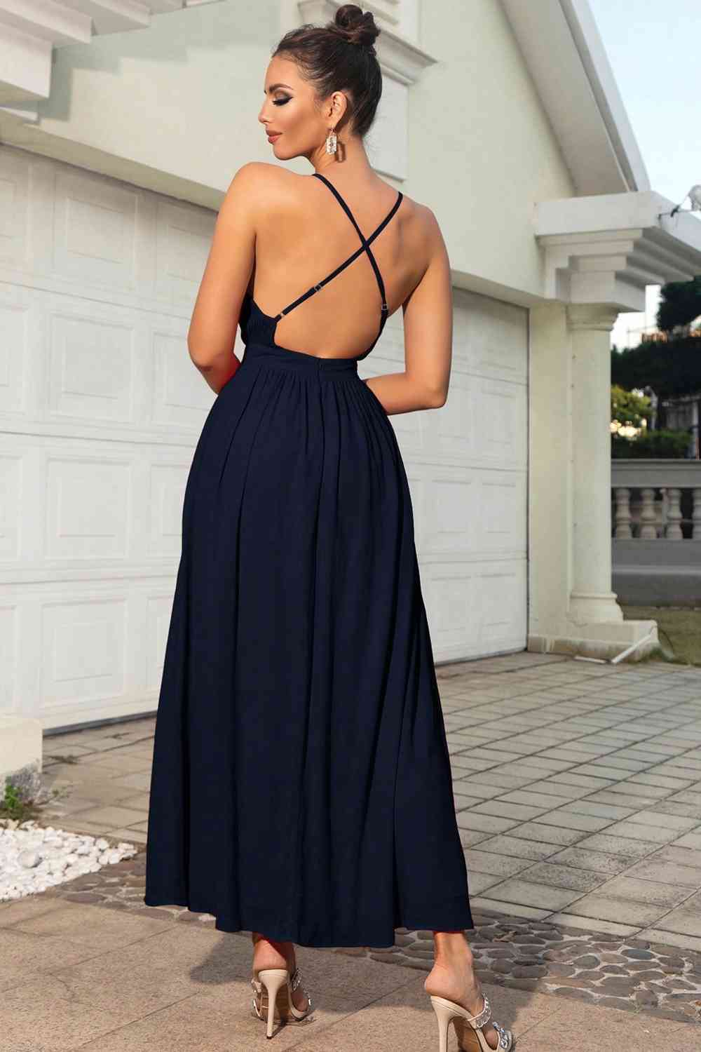 Cheyenne Sleeveless Plunge Neck Slit Maxi Dress