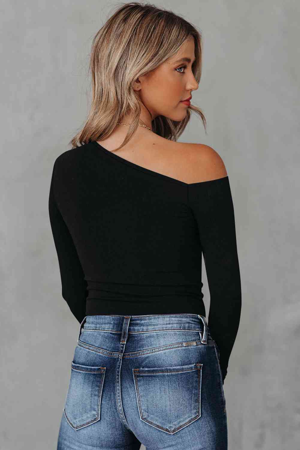 Mimi Asymmetrical Neck Long Sleeve Top