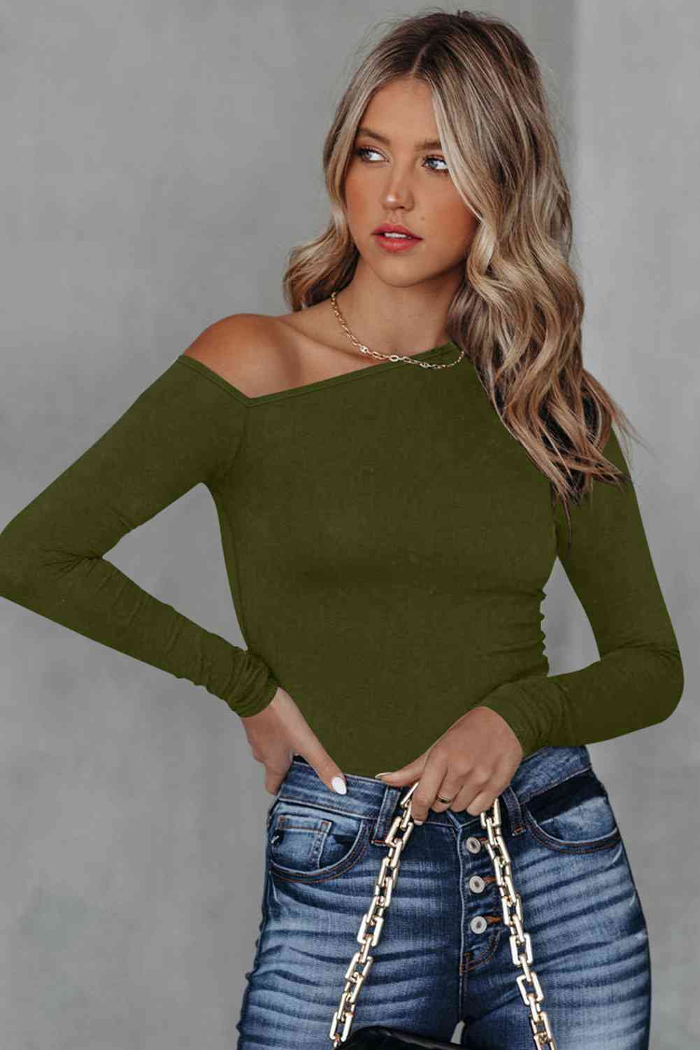 Mimi Asymmetrical Neck Long Sleeve Top