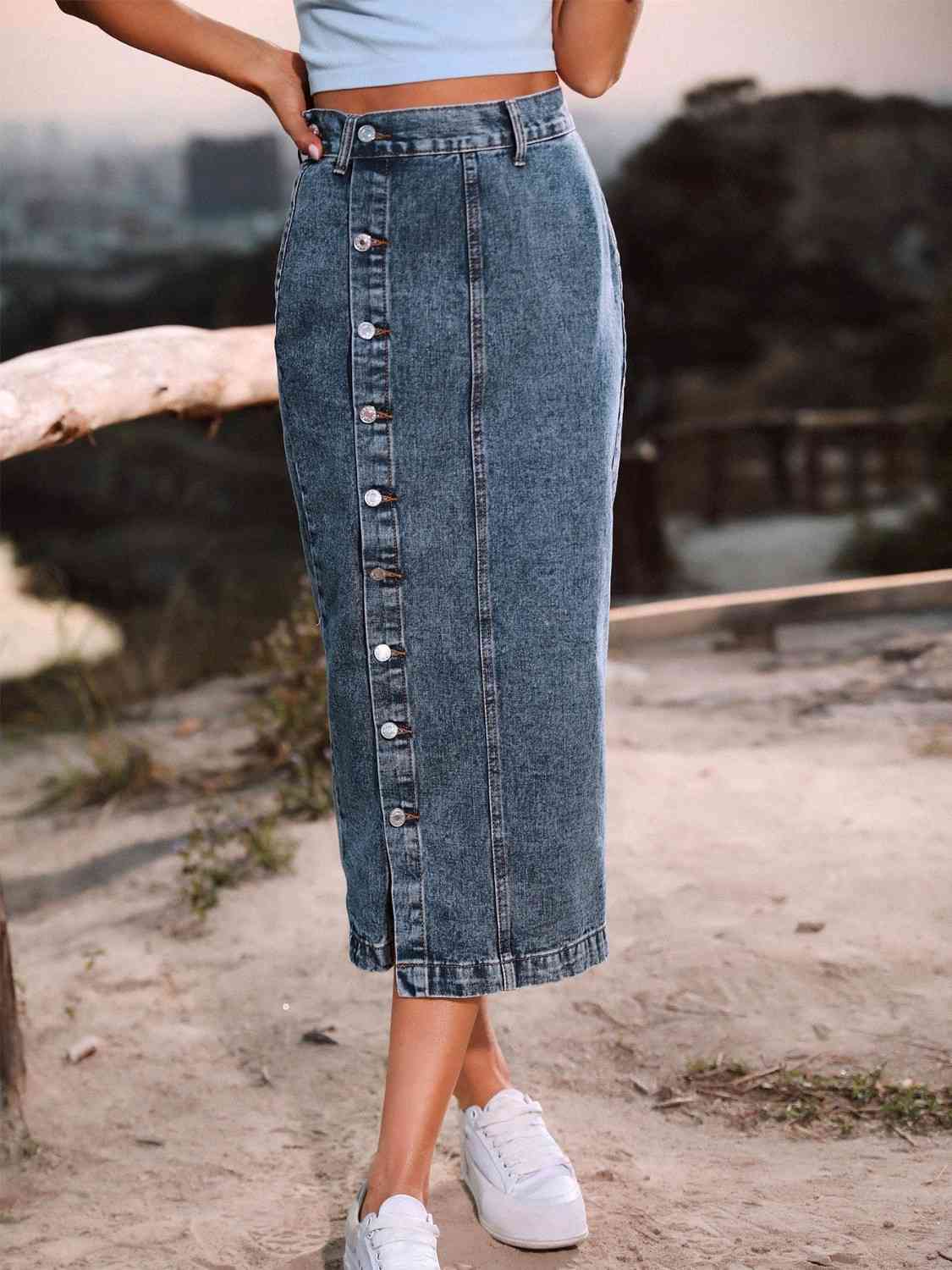 Unforgettable Button Down Denim Skirt