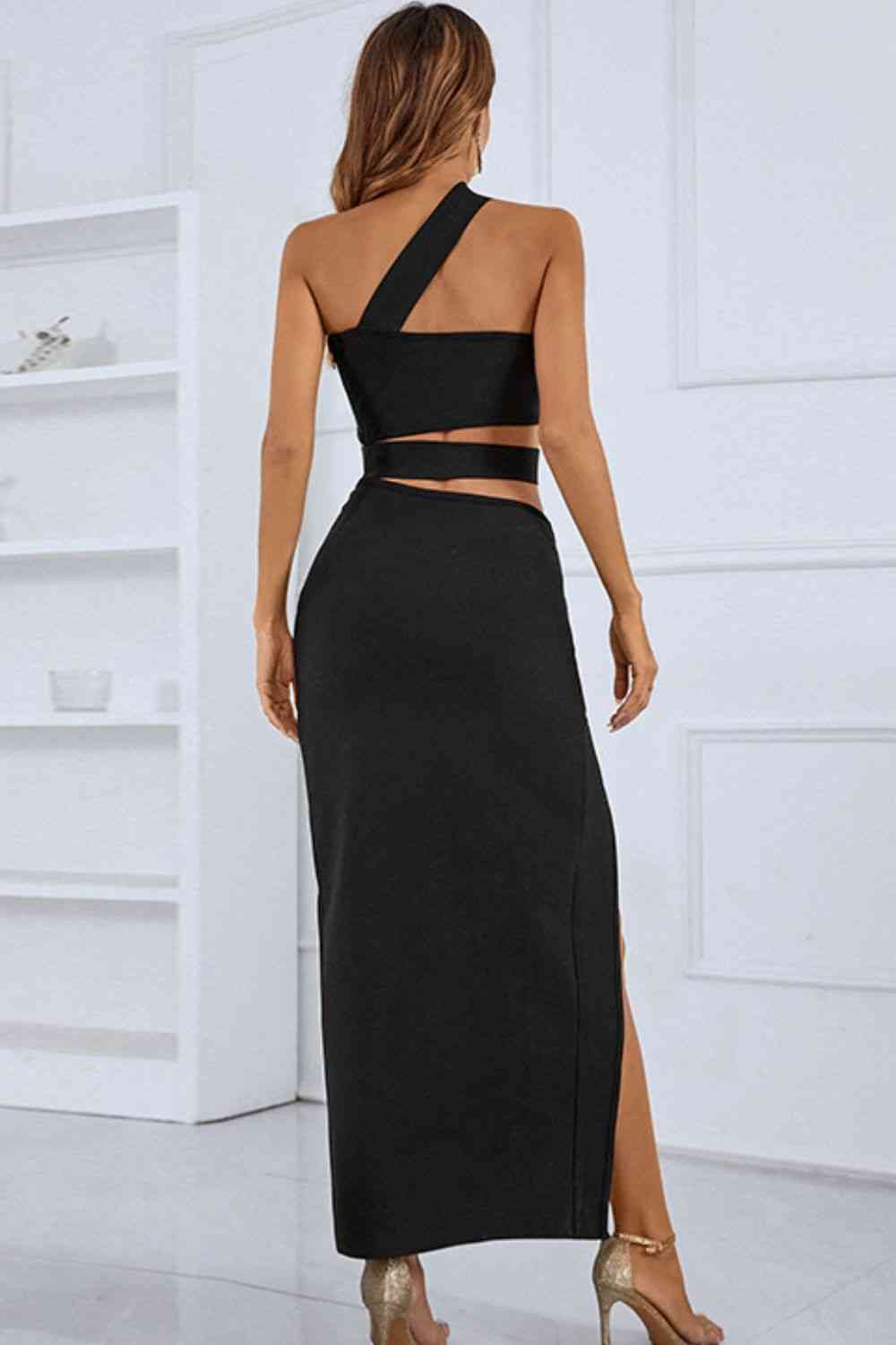 Logan One-Shoulder Cutout Front Split Maxi Dress