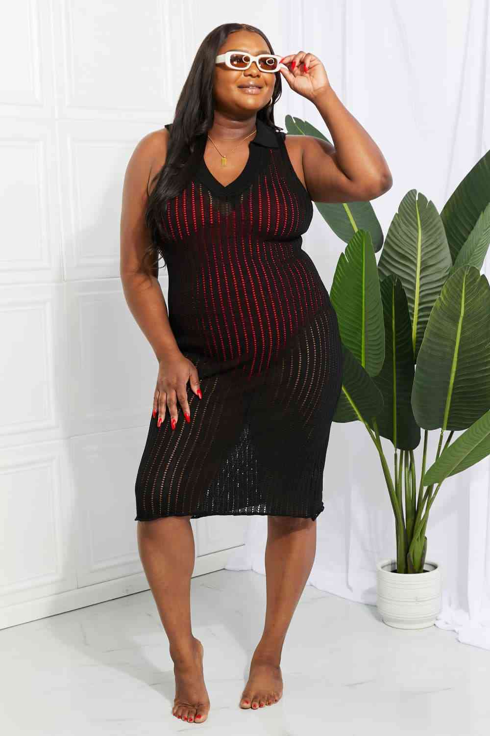 Demi Openwork Johnny Collar Cover Up Dress