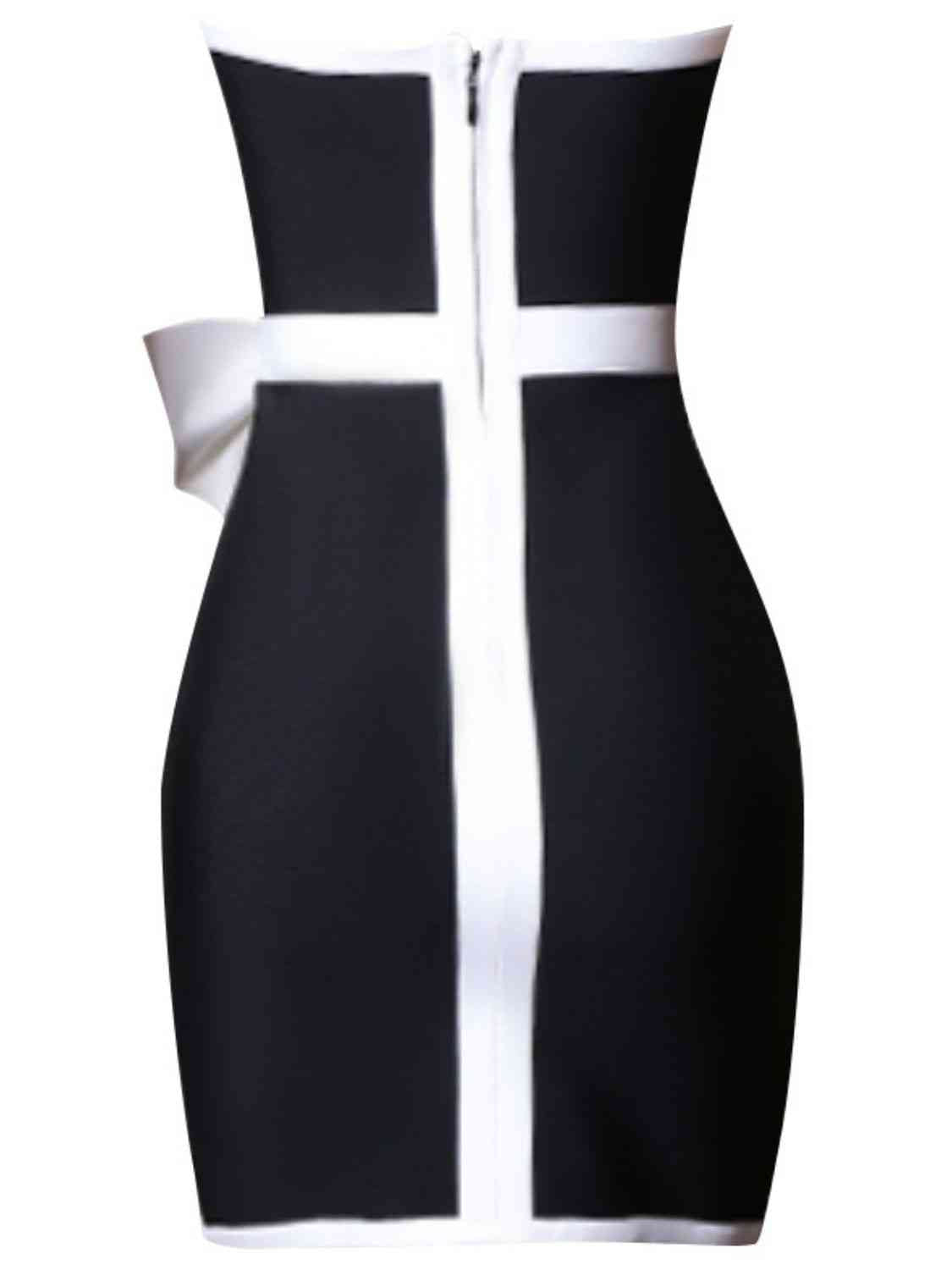 Adriana Madison Contrast Strapless Bow Detail Mini Dress