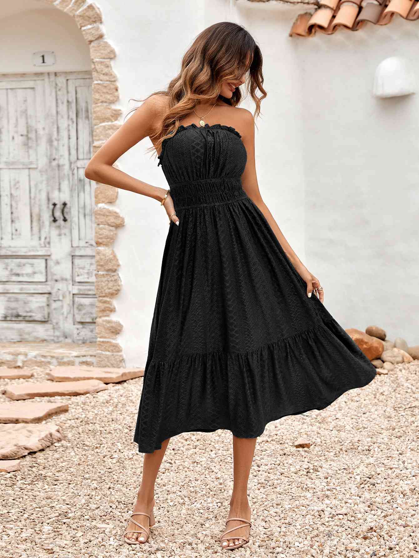 Georgia Frill Trim Strapless Midi Dress