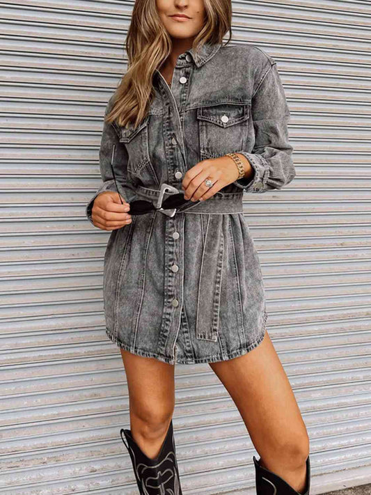 Nina Long Sleeve Collared Denim Dress