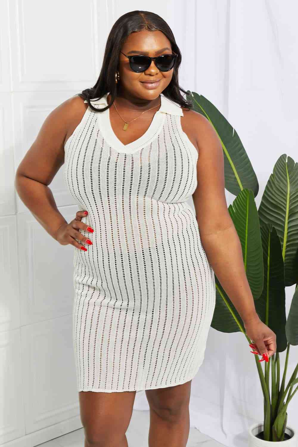 Demi Openwork Johnny Collar Cover Up Dress