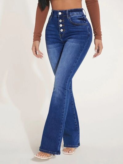 Queenie Button Fly Bootcut Jeans with Pockets