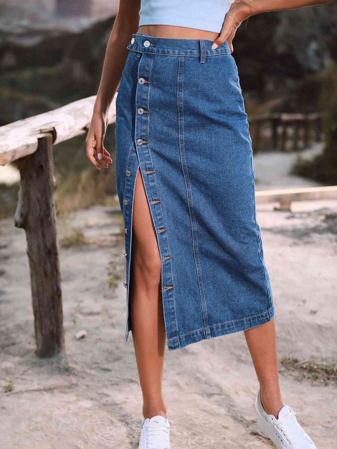 Unforgettable Button Down Denim Skirt