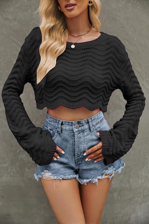 Marielle Round Neck Long Sleeve Cropped Sweater