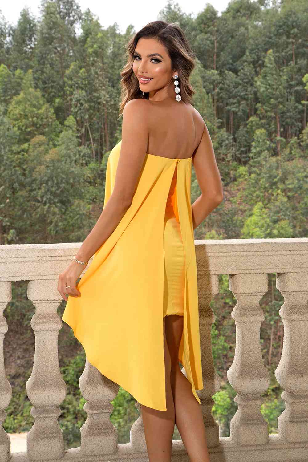 Zhuri Strapless Slit Layered Dress