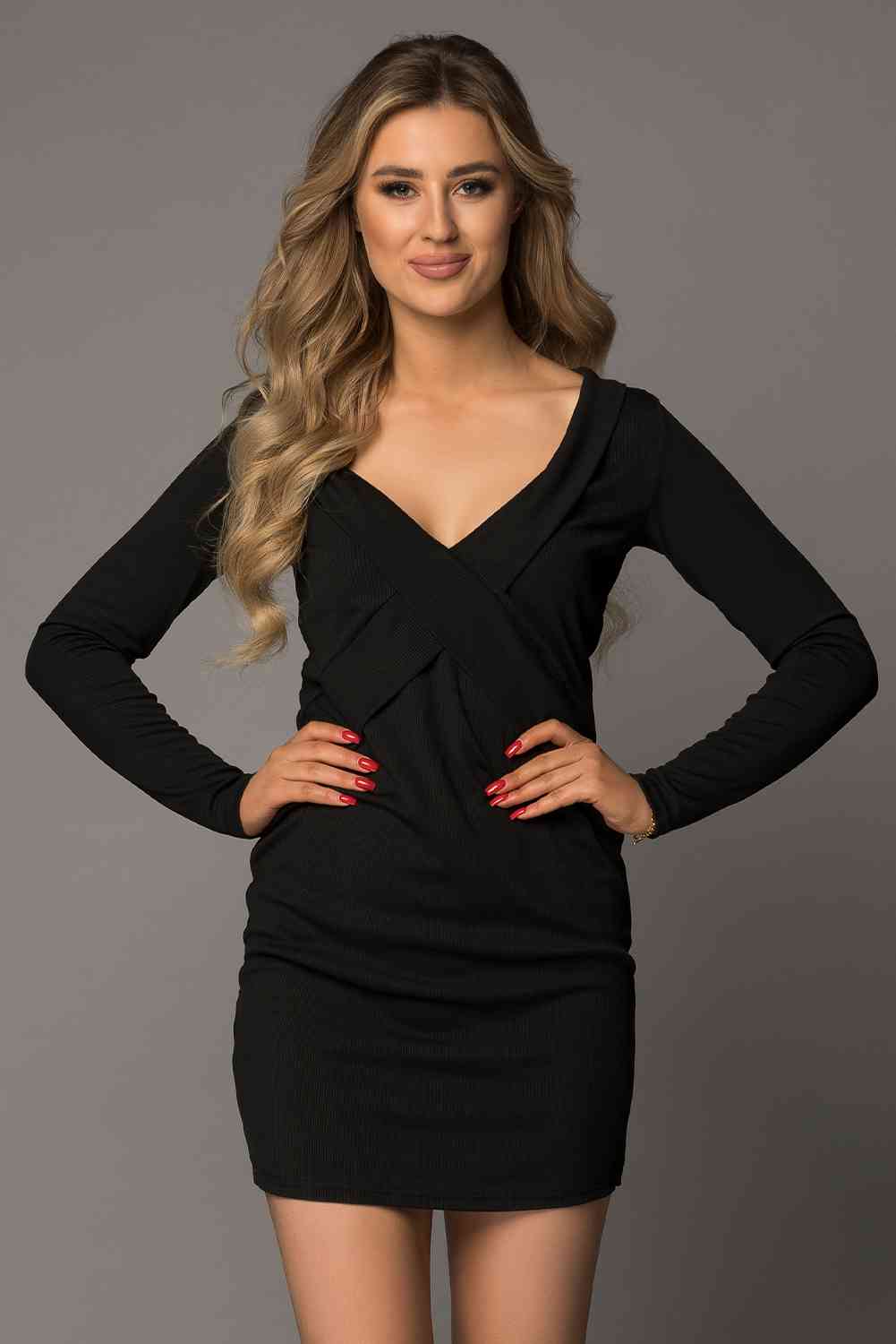 Paige Long Sleeve Plunge Ribbed Bodycon Dress