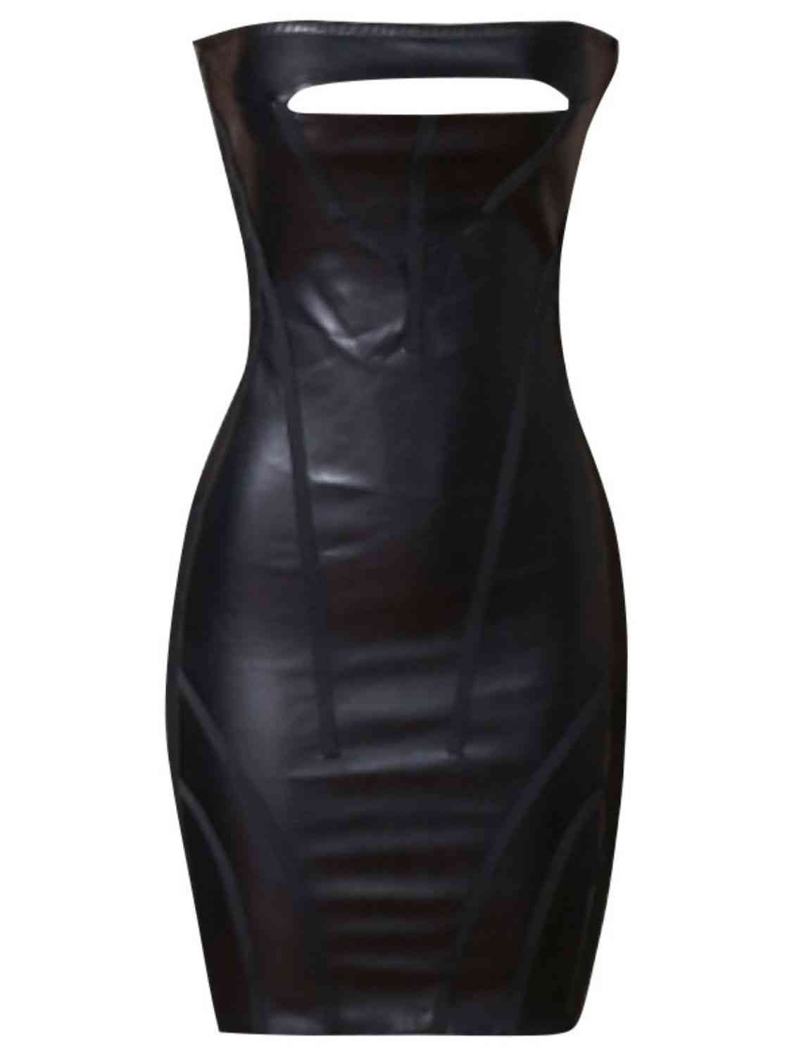 Kaylee Faux Leather Cutout Strapless Bandage Dress