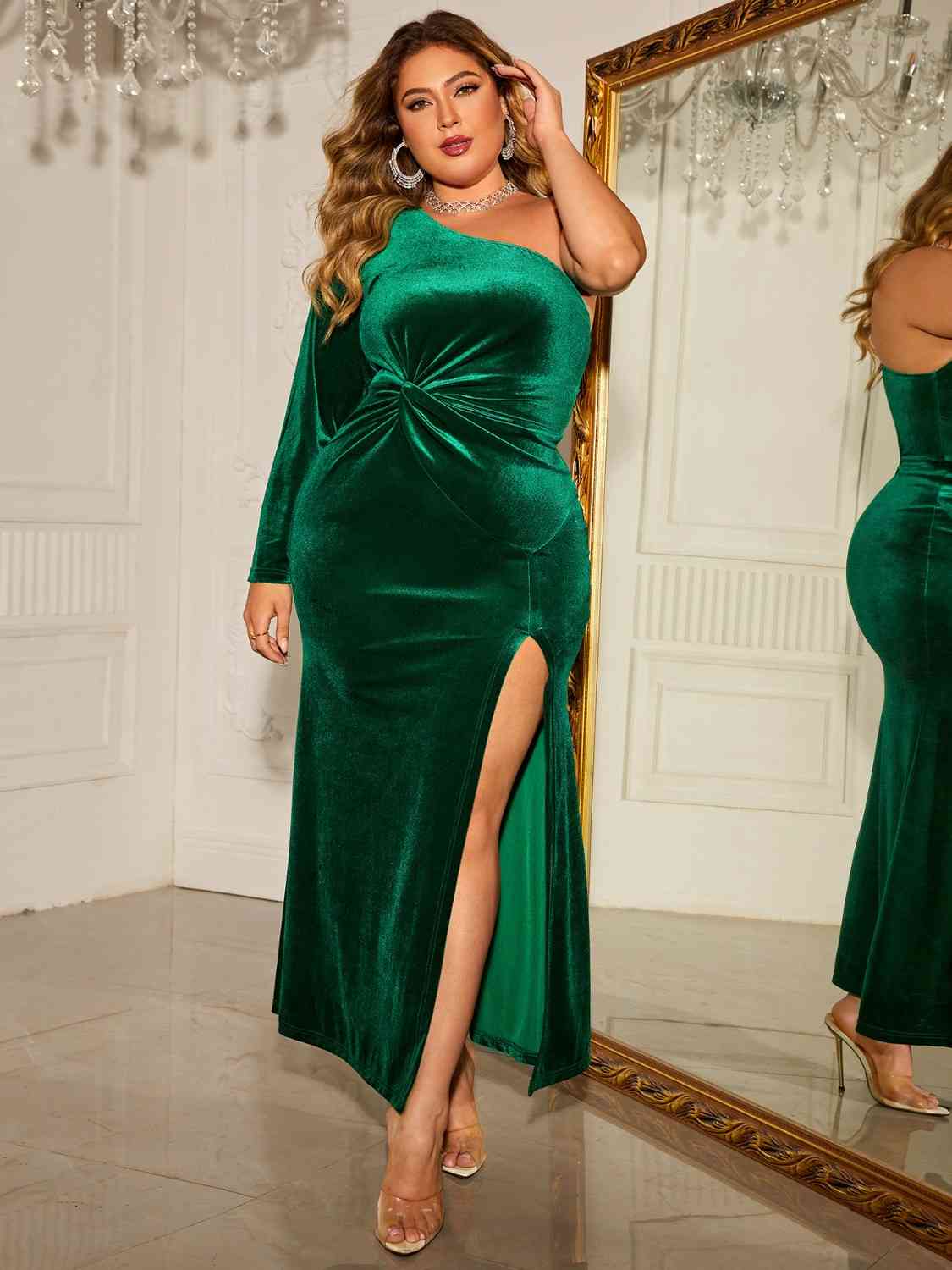 April Plus Size One-Shoulder Twisted Split Dress