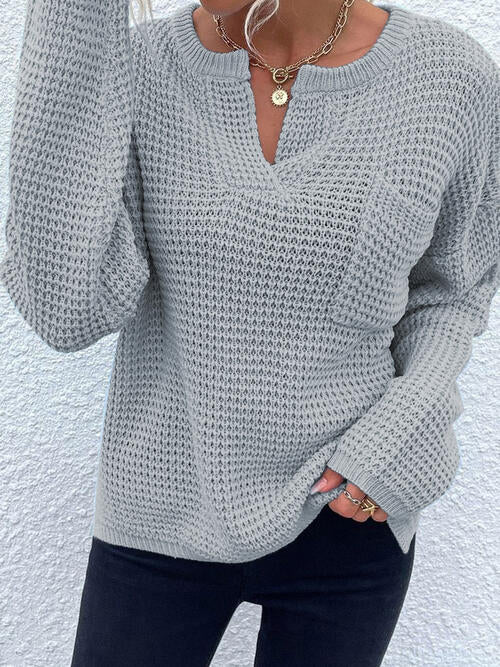 Notched Long Sleeve Sweater