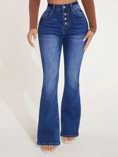 Queenie Button Fly Bootcut Jeans with Pockets