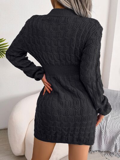 Rylee Cable-Knit Round Neck Mini Wrap Sweater Dress