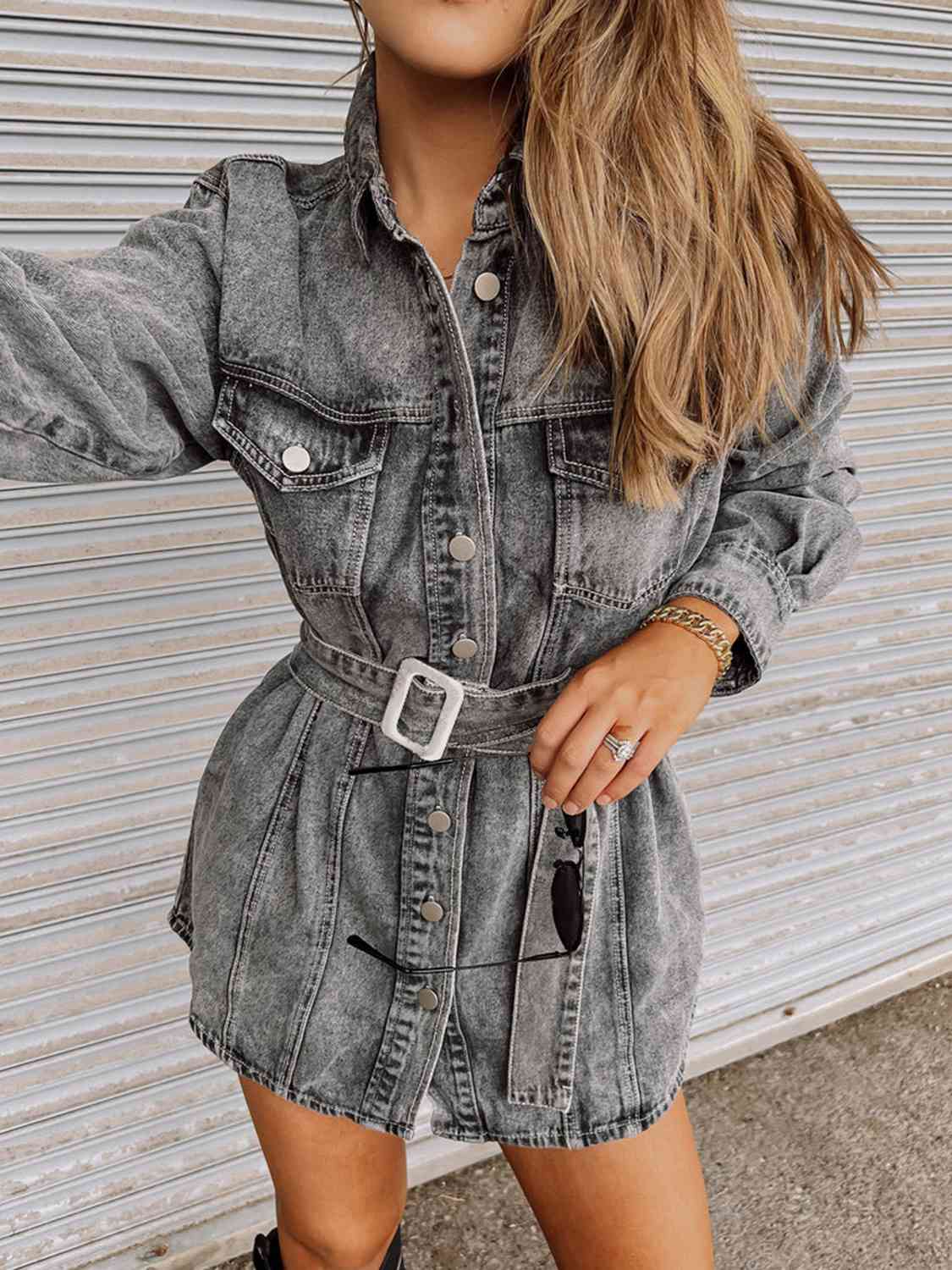 Nina Long Sleeve Collared Denim Dress