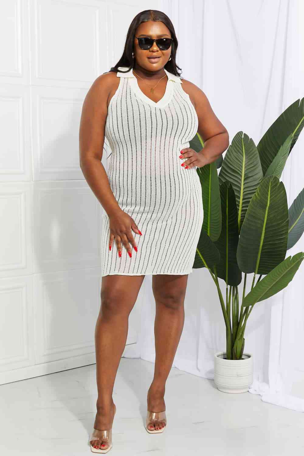 Demi Openwork Johnny Collar Cover Up Dress