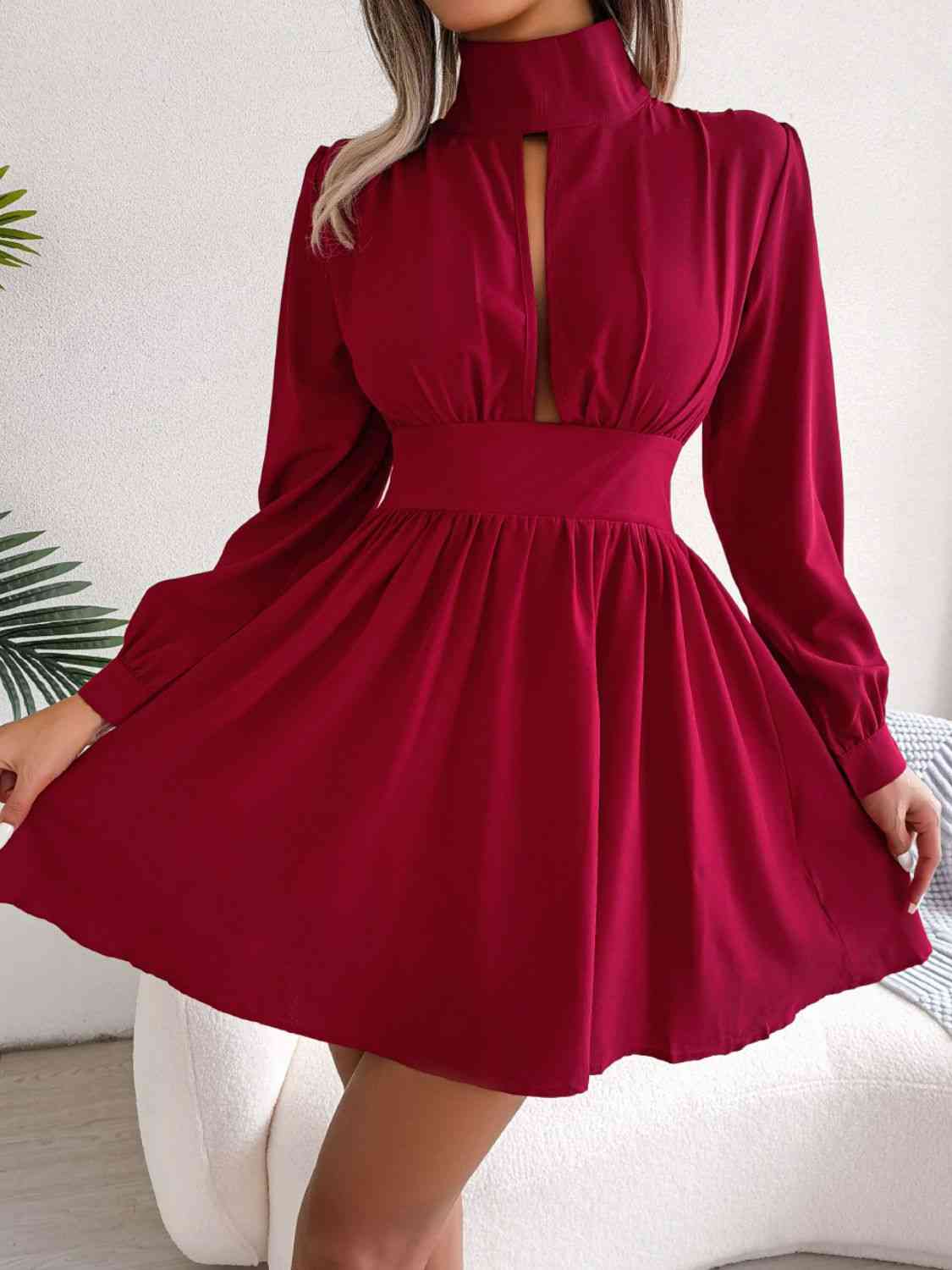 Vivian Cutout Turtleneck A-Line Mini Dress