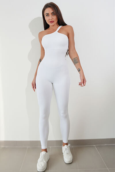 Zia Asymmetrical Neck Wide Strap Active Jumpsuit