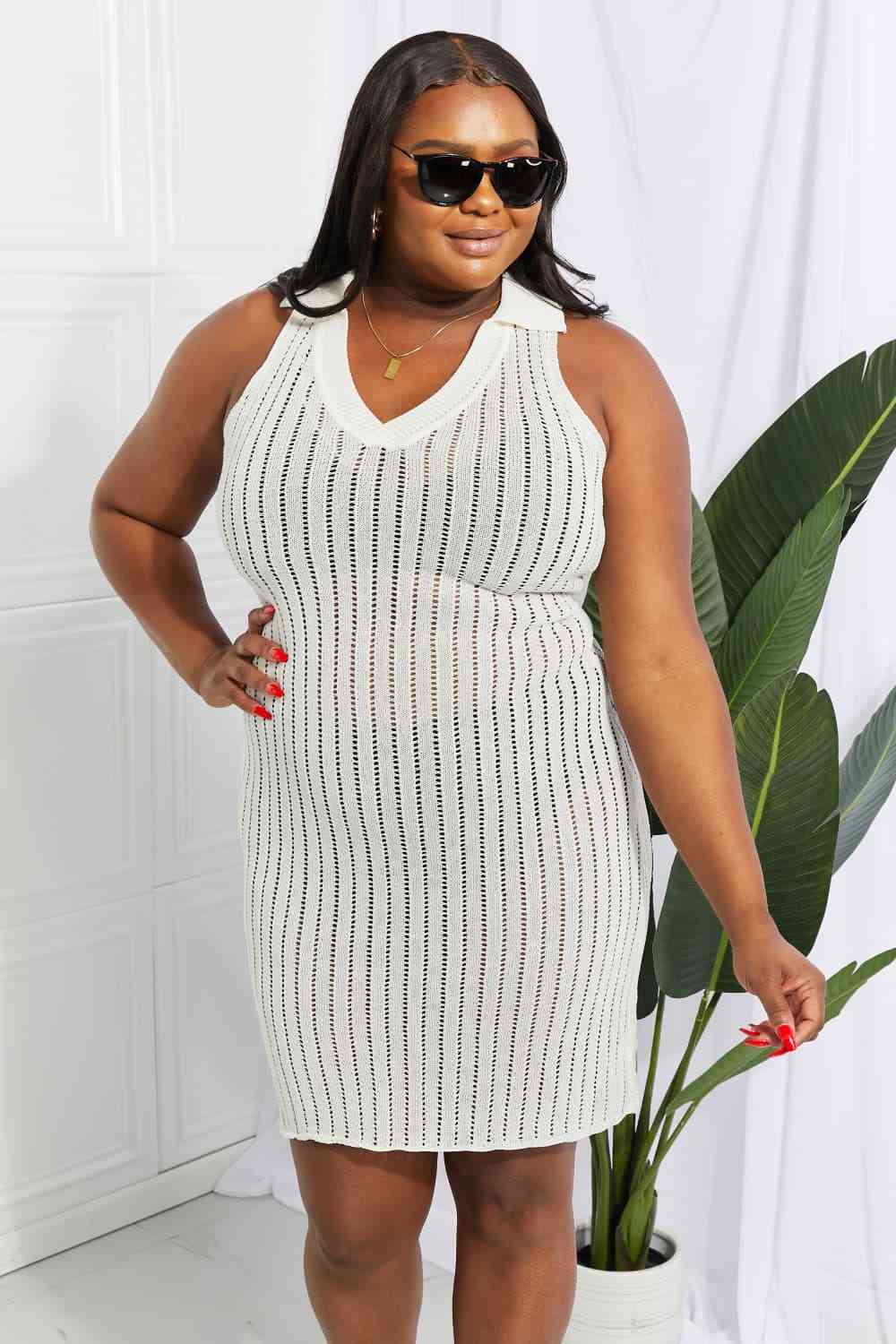 Demi Openwork Johnny Collar Cover Up Dress