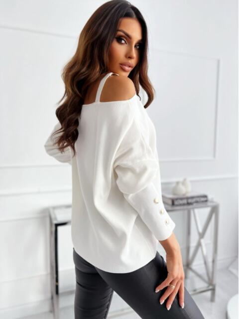 Black Out Asymmetrical Neck Buttoned Top