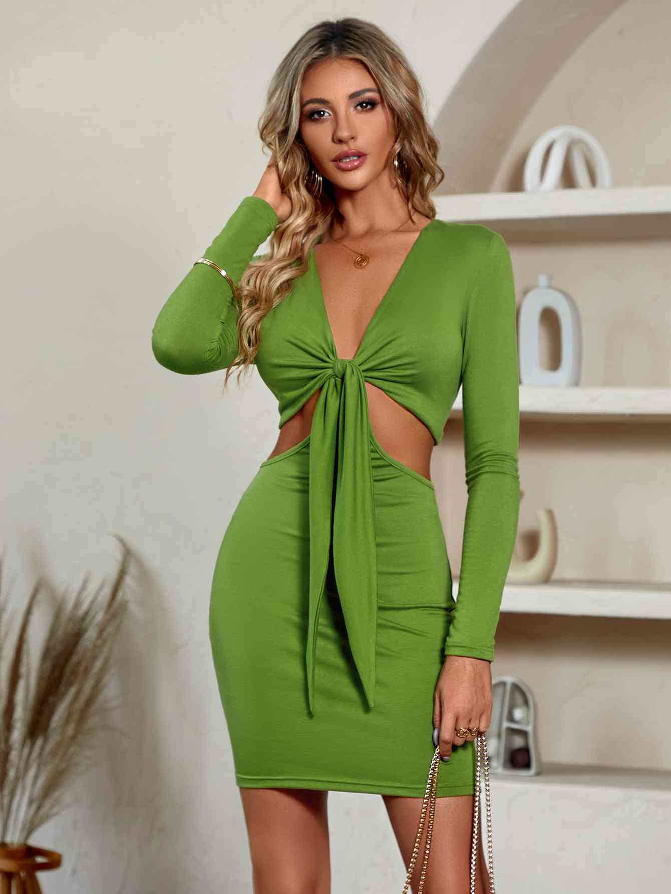 Eva Cutout Twisted Front Plunge Neck Mini Dress