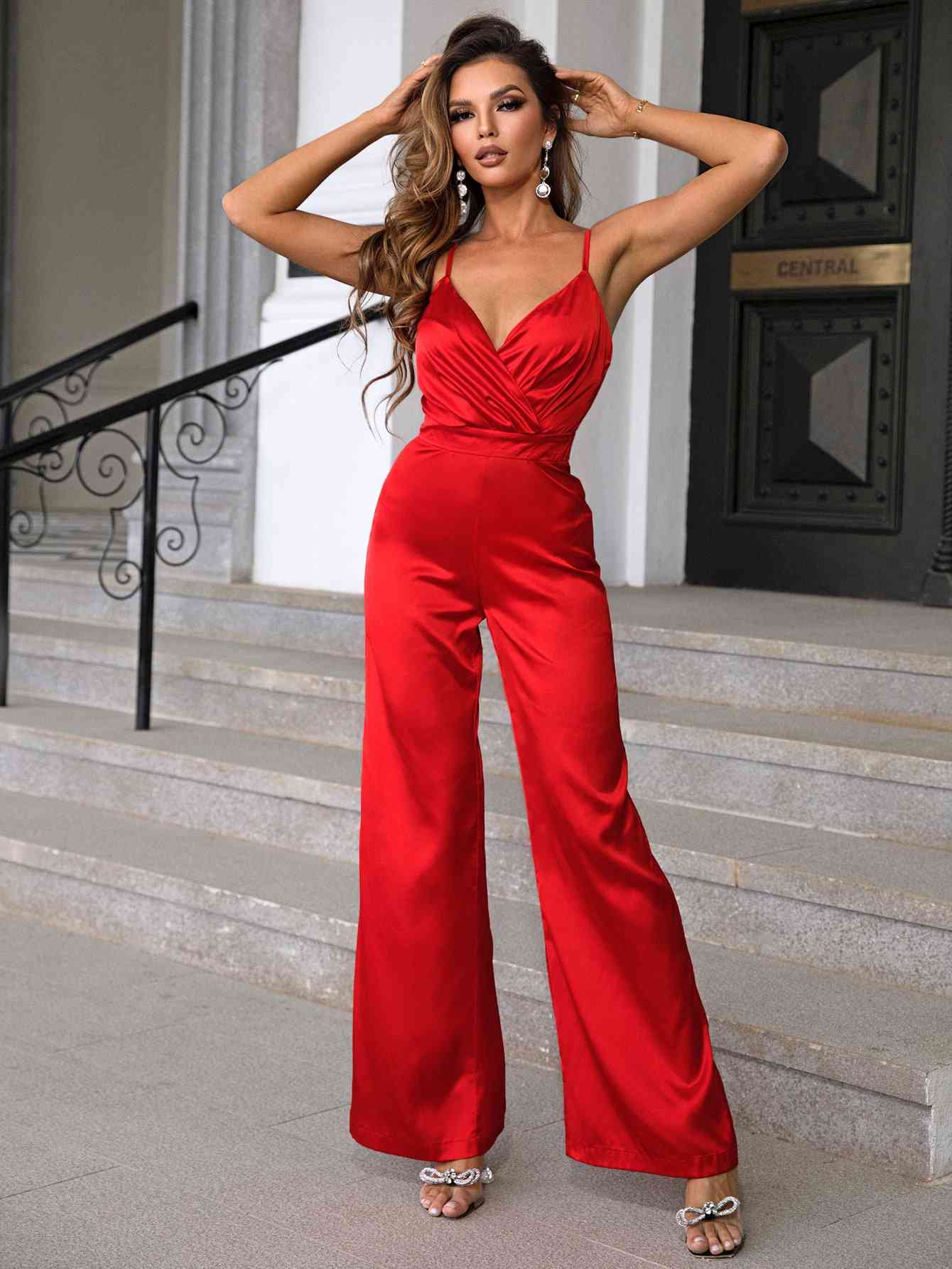 Ruby Radiance Wide Leg Spaghetti Strap Jumpsuit