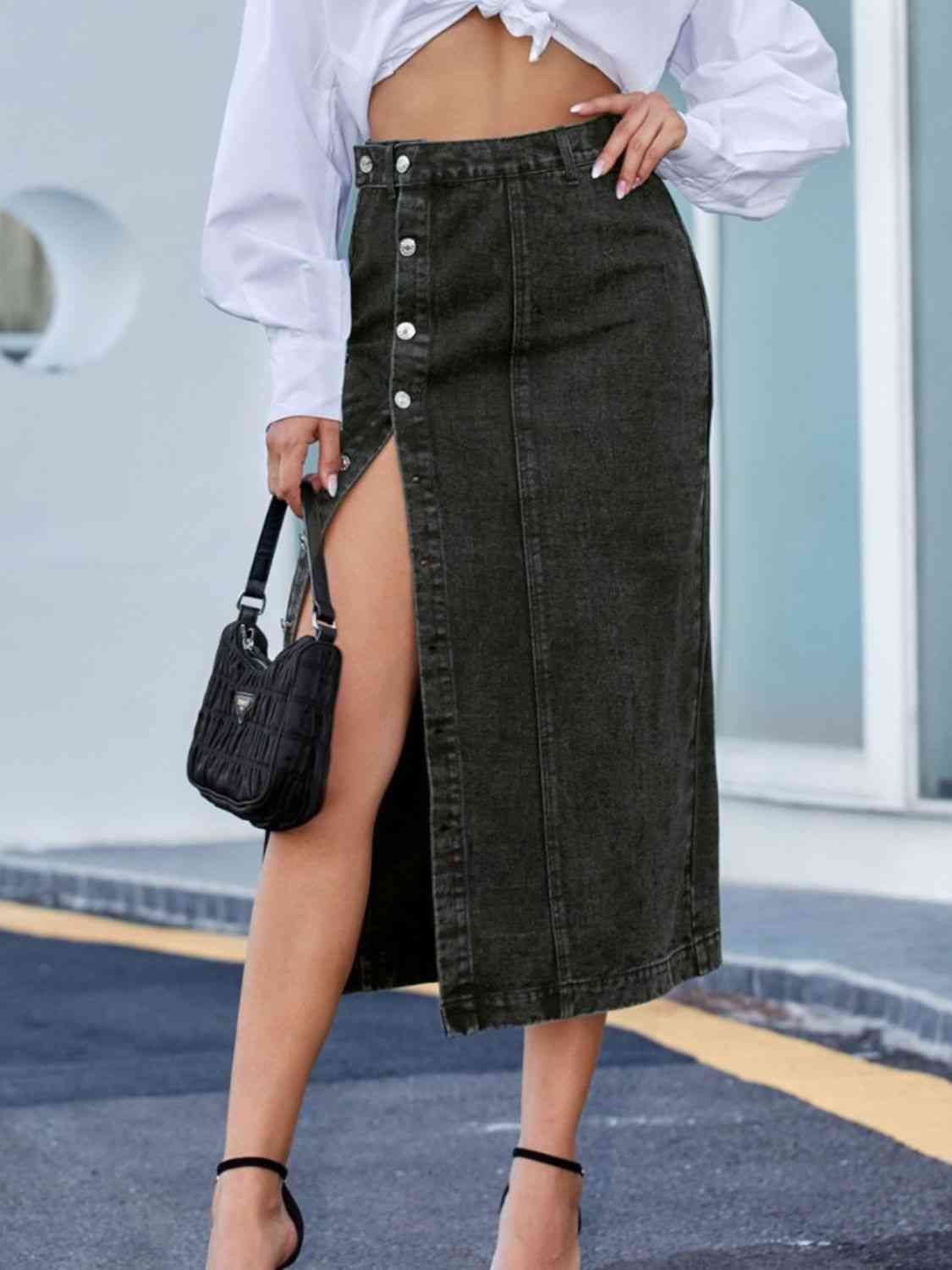 Unforgettable Button Down Denim Skirt